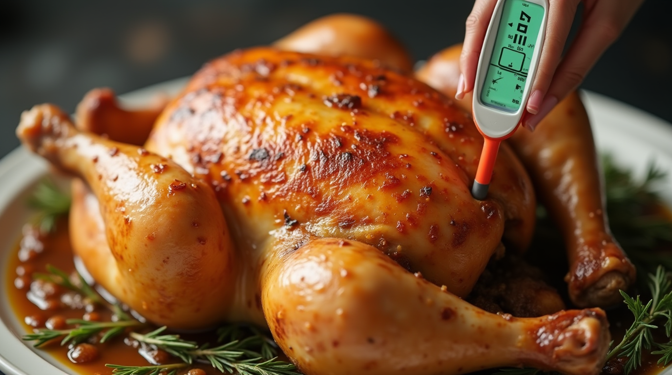 Temperature is chicken done with thermometer inserted